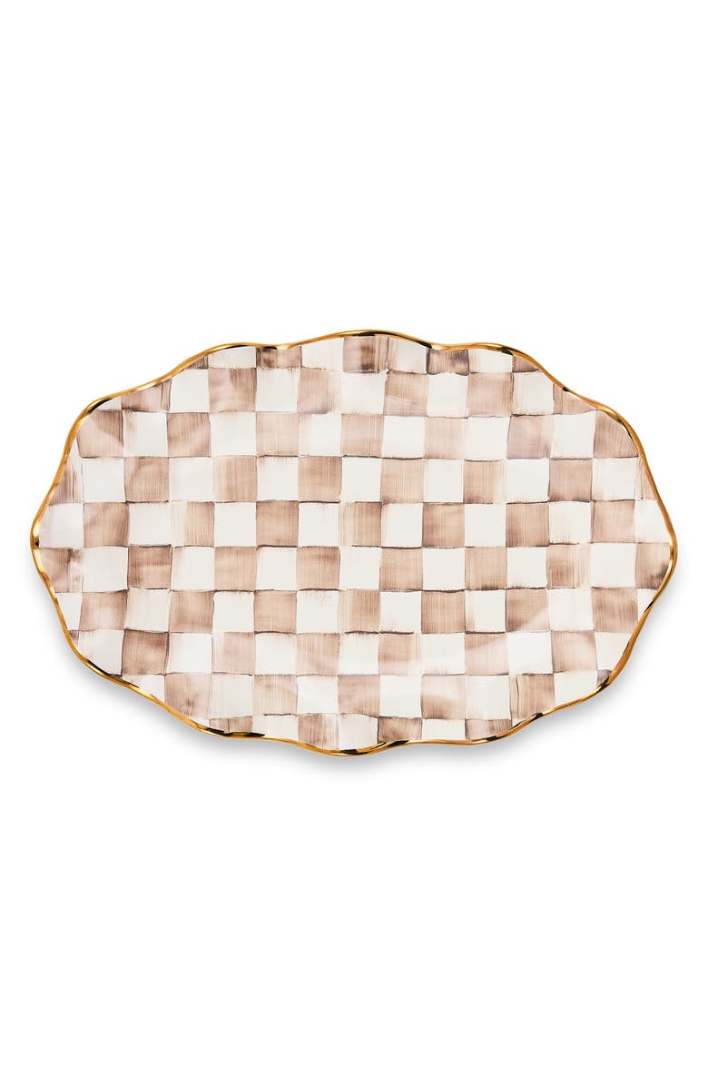 MACKENZIE CHILDS Mocha Check Ceramic Large Serving Platter, Alternate, color, Mocha