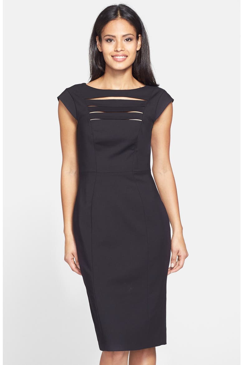 'Estelle' Cutout Cotton Blend Sheath Dress, Main, color, BLACK