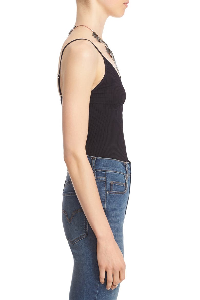 Lace-Up Rib Knit Camisole, Alternate, color, BLACK