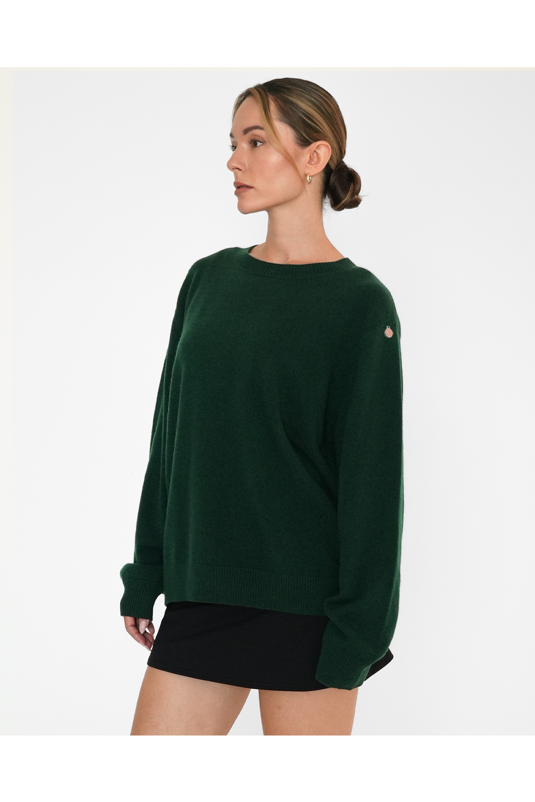 Beau Oversized Crewneck Cashmere Sweater, Alternate, color, Hunter Green