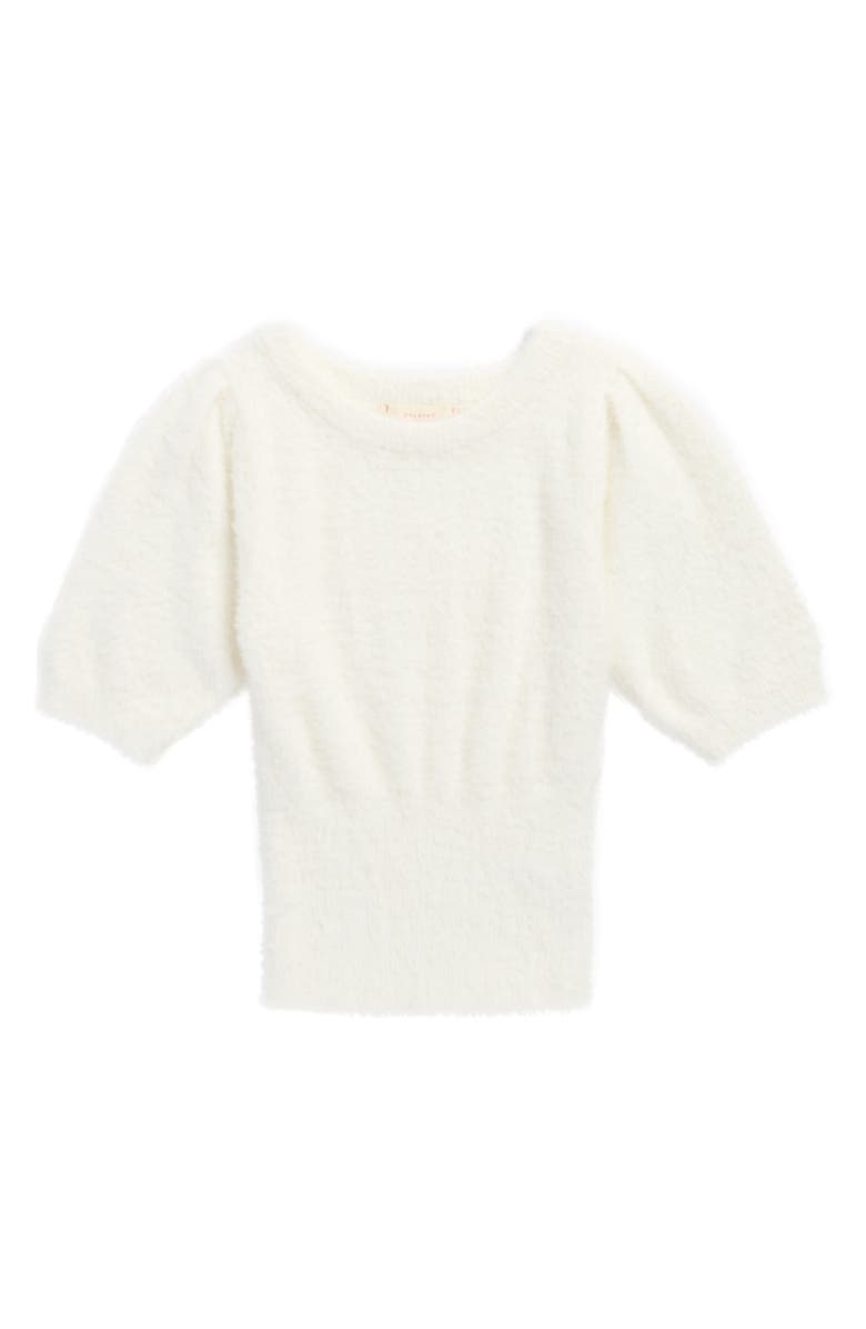 Walking on Sunshine Kids' Eyelash Short Sleeve Sweater, Main, color, White