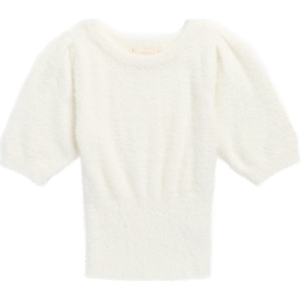 Walking On Sunshine Kids' Eyelash Short Sleeve Sweater In White