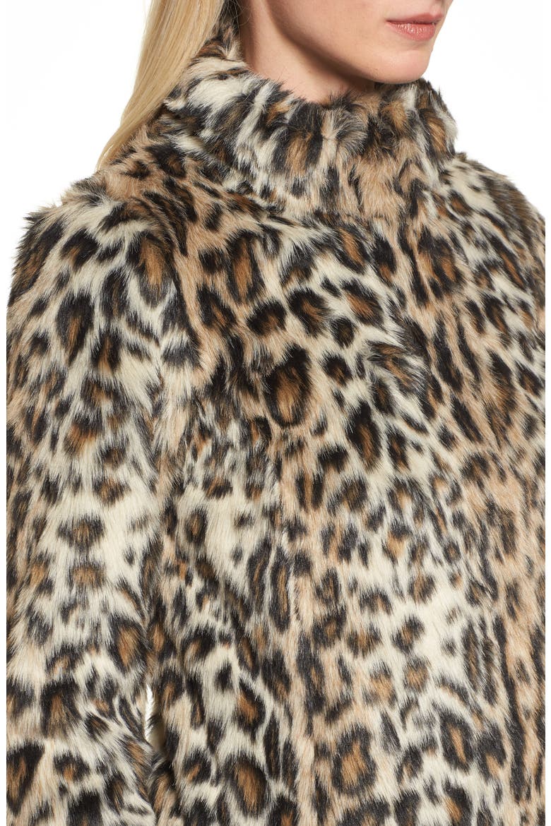 Leopard Print Faux Fur Funnel Coat, Alternate, color, LEOPARD