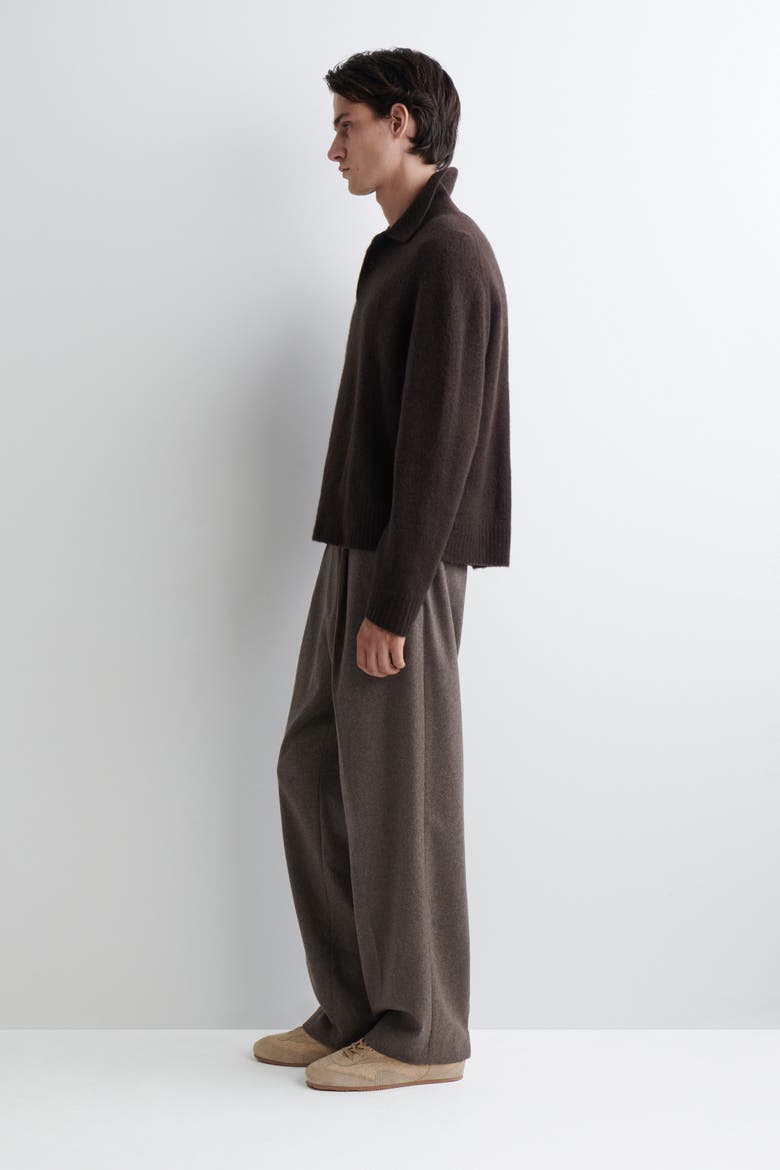 Brushed-Wool Polo Shirt, Alternate, color, DARK BROWN