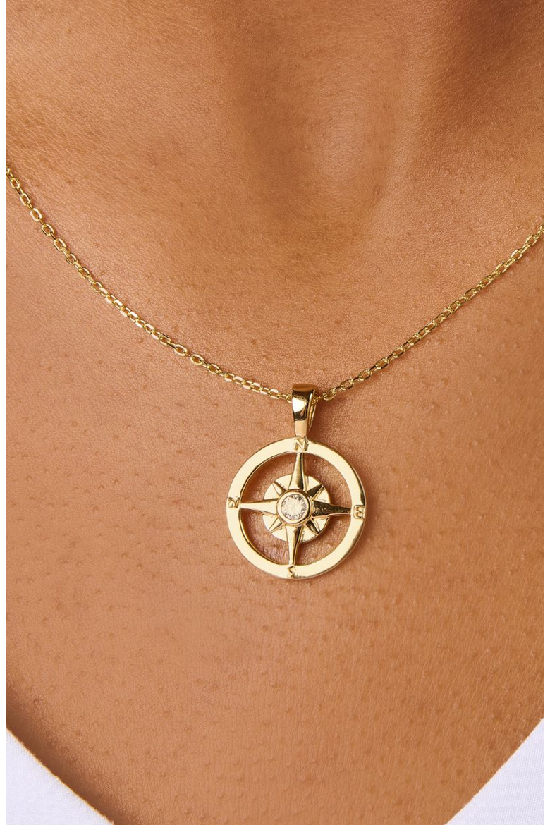Compass Pendant Necklace, Alternate, color, Gold