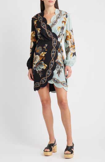 FARM Rio Snake Garden Mix Print Long Sleeve Wrap Dress