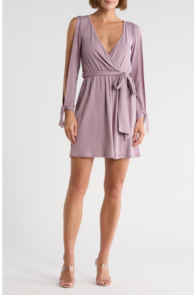 Long Sleeve Wrap Dress, Main, color, LAVENDER