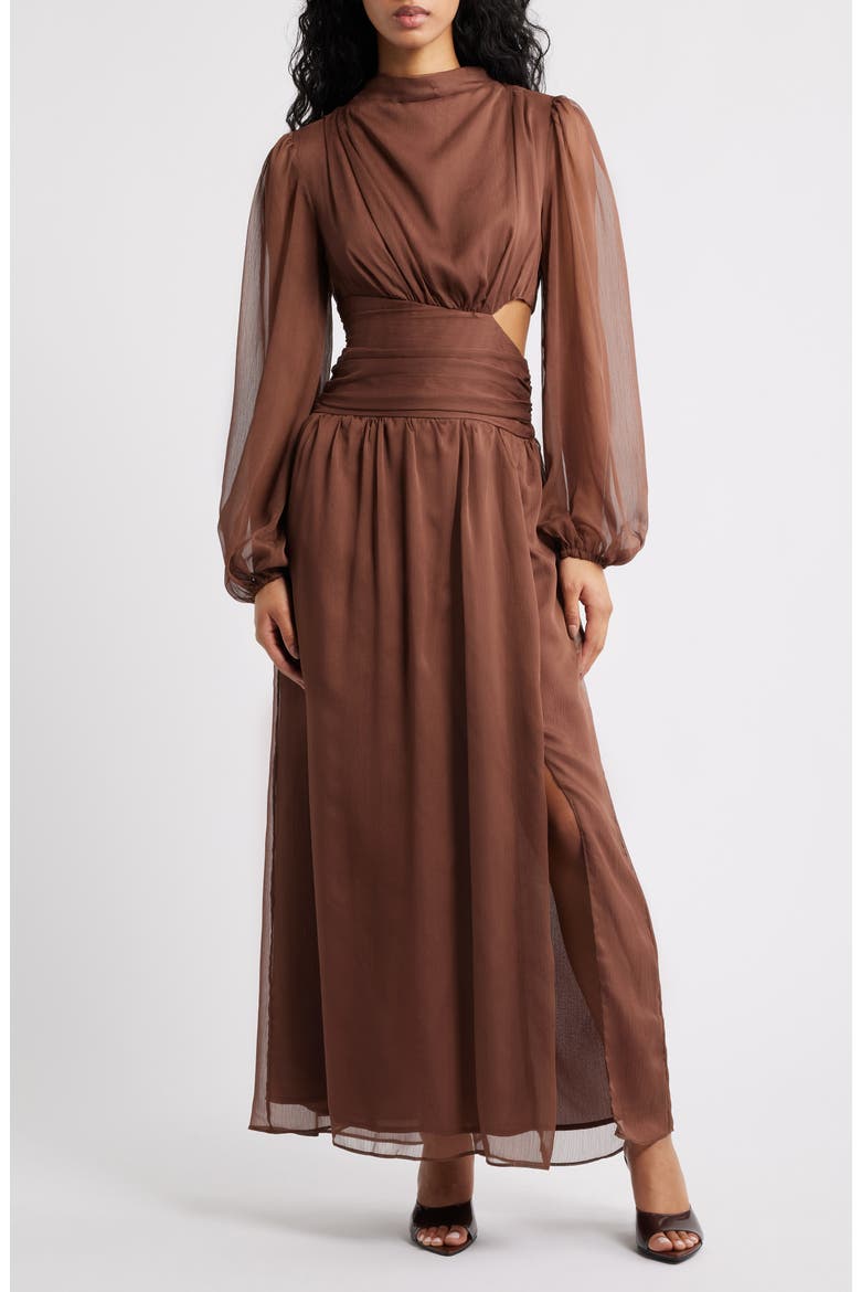 Neveah Long Sleeve Maxi Dress, Main, color, CHOCOLATE