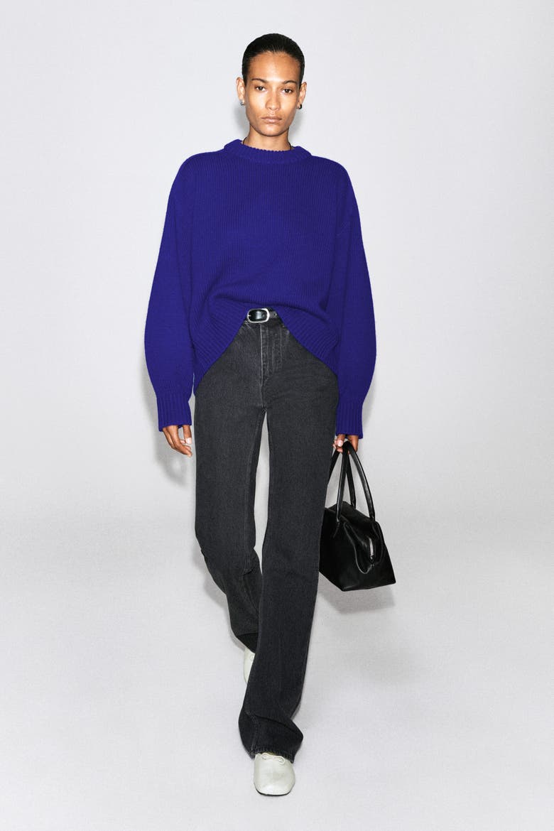 Rounded Wool Crew-Neck Sweater, Alternate, color, COBALT BLUE