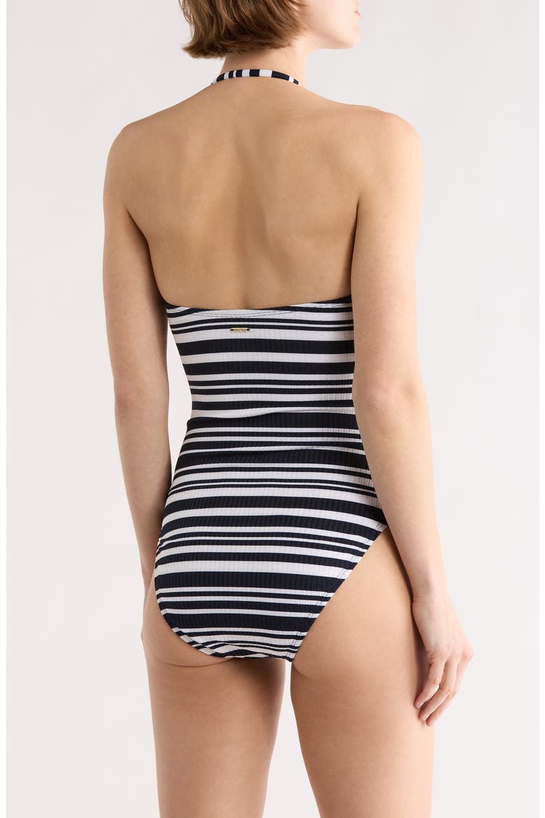 Stripe Bandeau One-Piece Swimsuit, Alternate, color, DEEP SEA