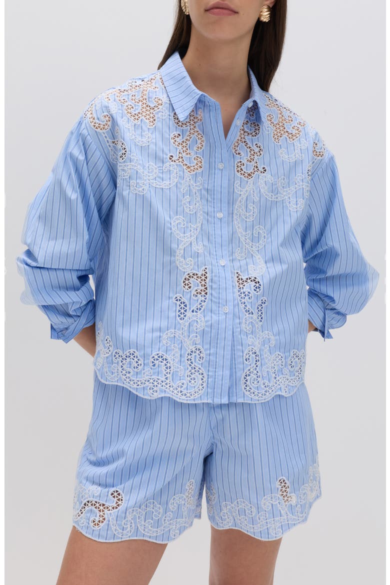 Stripe Embroidered Button-Up Shirt, Alternate, color, BLUE/ MULTI
