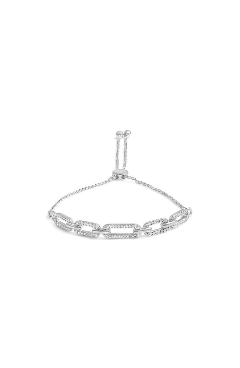 Haus of Brilliance Silver 1/2 Cttw Diamond Paperclip Link Adjustable Bolo Bracelet, Main, color, White