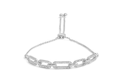 Silver 1/2 Cttw Diamond Paperclip Link Adjustable Bolo Bracelet