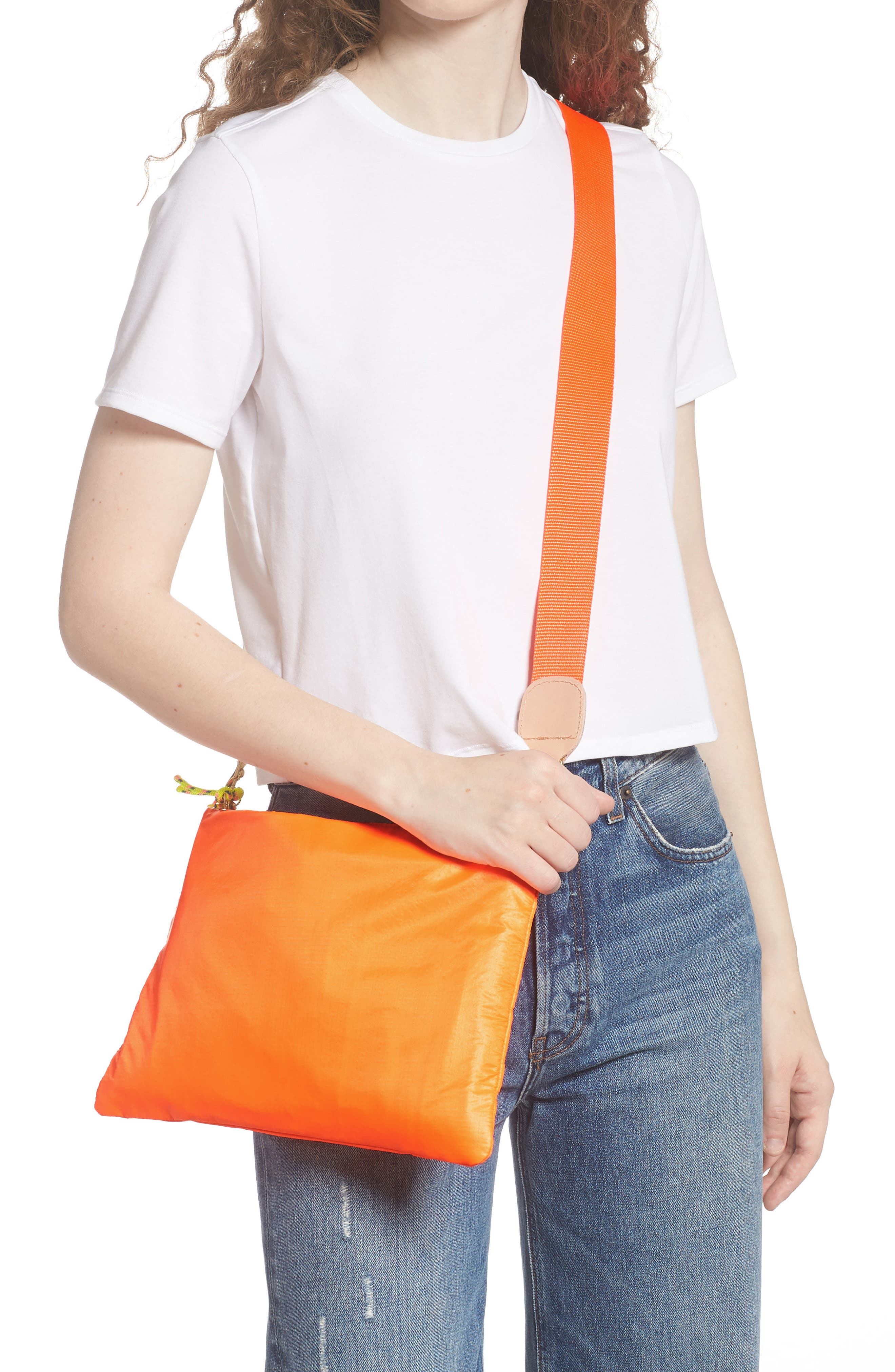 Sac Bretelle Leather Shoulder Bag, Main, color, NEON ORANGE RIPSTOP