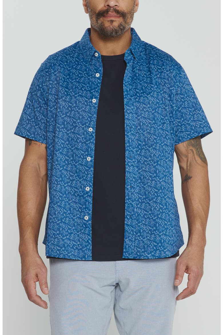 Eden Floral Short Sleeve Button-Up Shirt, Main, color, ISLAND BLUE