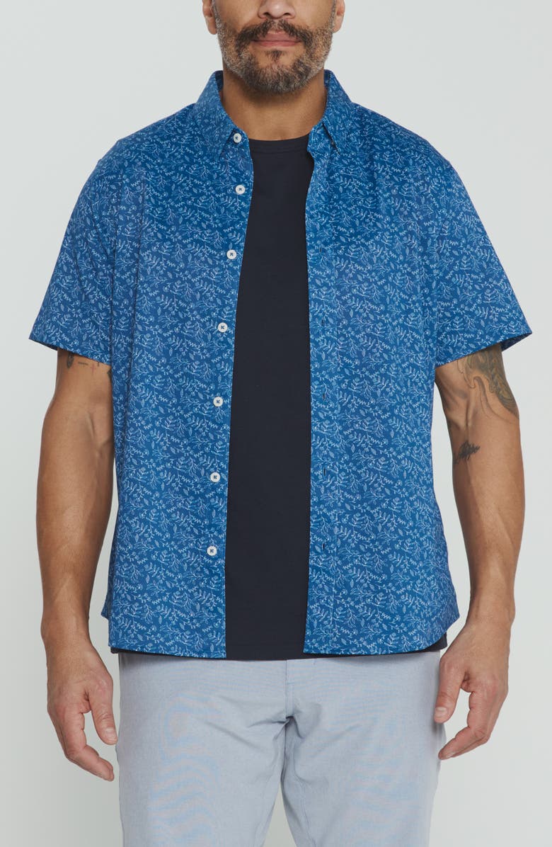 7 Diamonds Eden Floral Short Sleeve Button-Up Shirt, Main, color, Island Blue