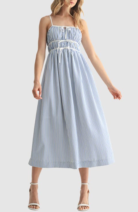 Stripe Cotton Blend Midi Dress