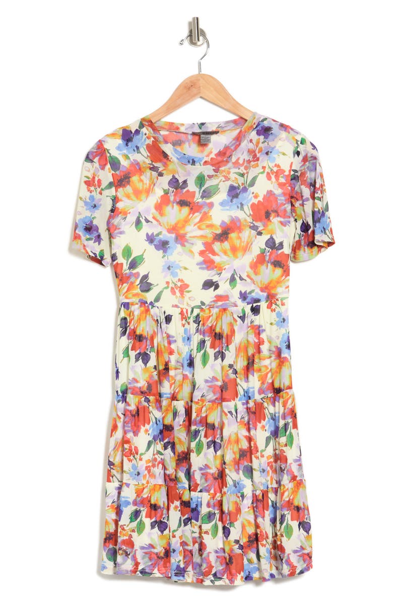 Love By Design Cate Floral Print Tiered T-Shirt Dress, Alternate, color, Paint Flowers
