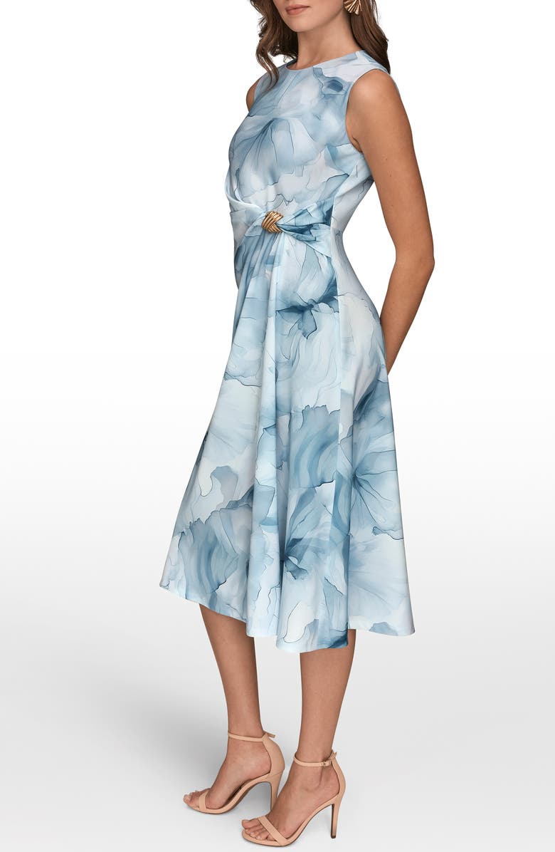 Donna Karan New York Floral Knot Detail Midi Dress, Alternate, color, Washed Indgo