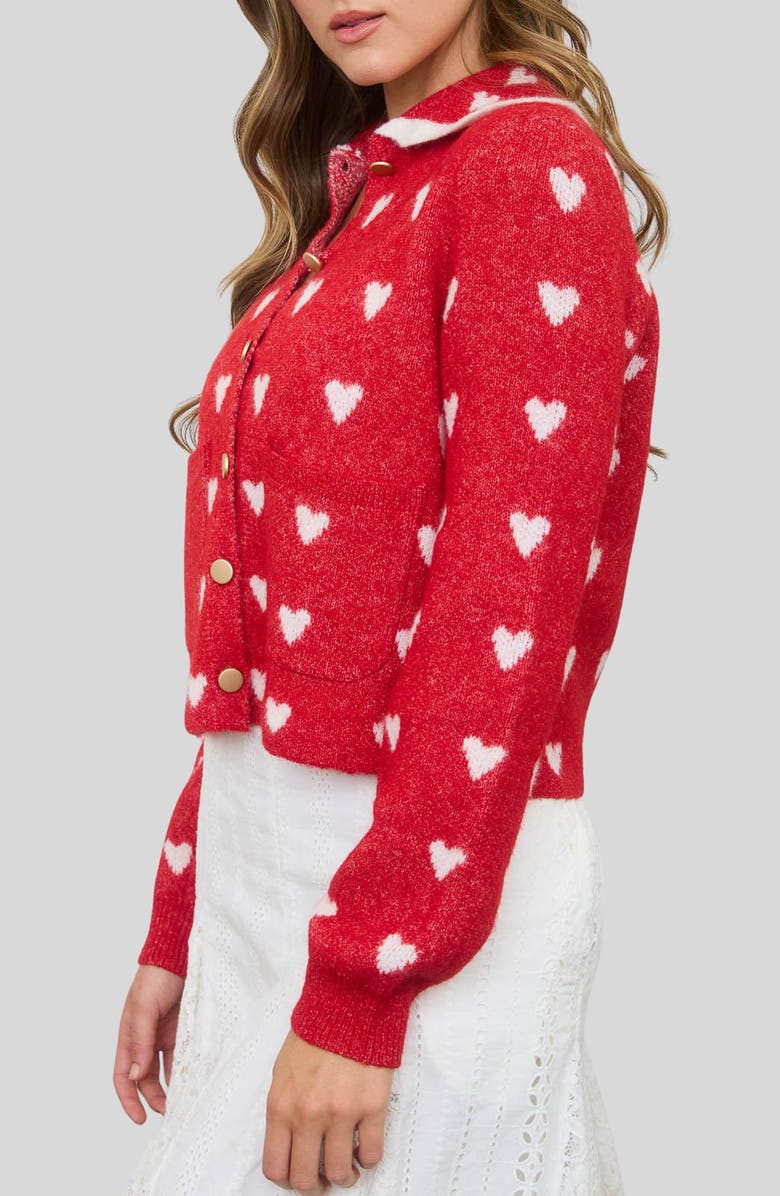 Blu Pepper Heart Peter Pan Collar Cardigan, Alternate, color, Red