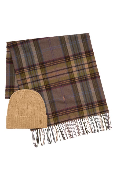 Polo Ralph Lauren Wool & Cashmere Scarf & Beanie Boxed Gift Set In Burgundy
