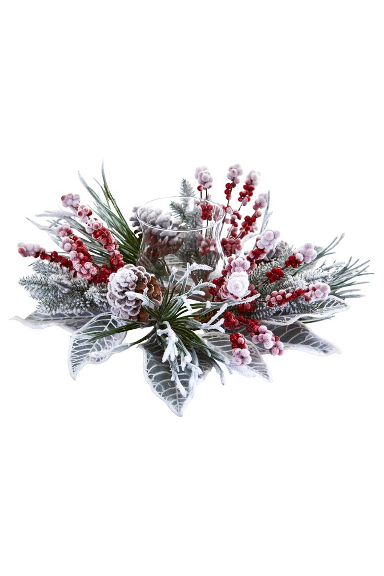 Snowy Magnolia Berry Artificial Arrangement Candelabrum, Main, color, White
