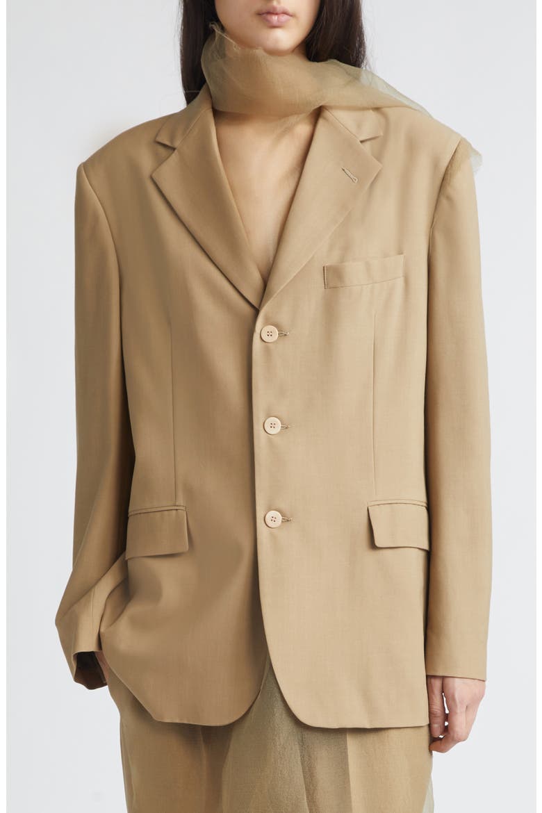 Piccolo Paradiso Organza & Wool Jacket, Main, color, BEIGE