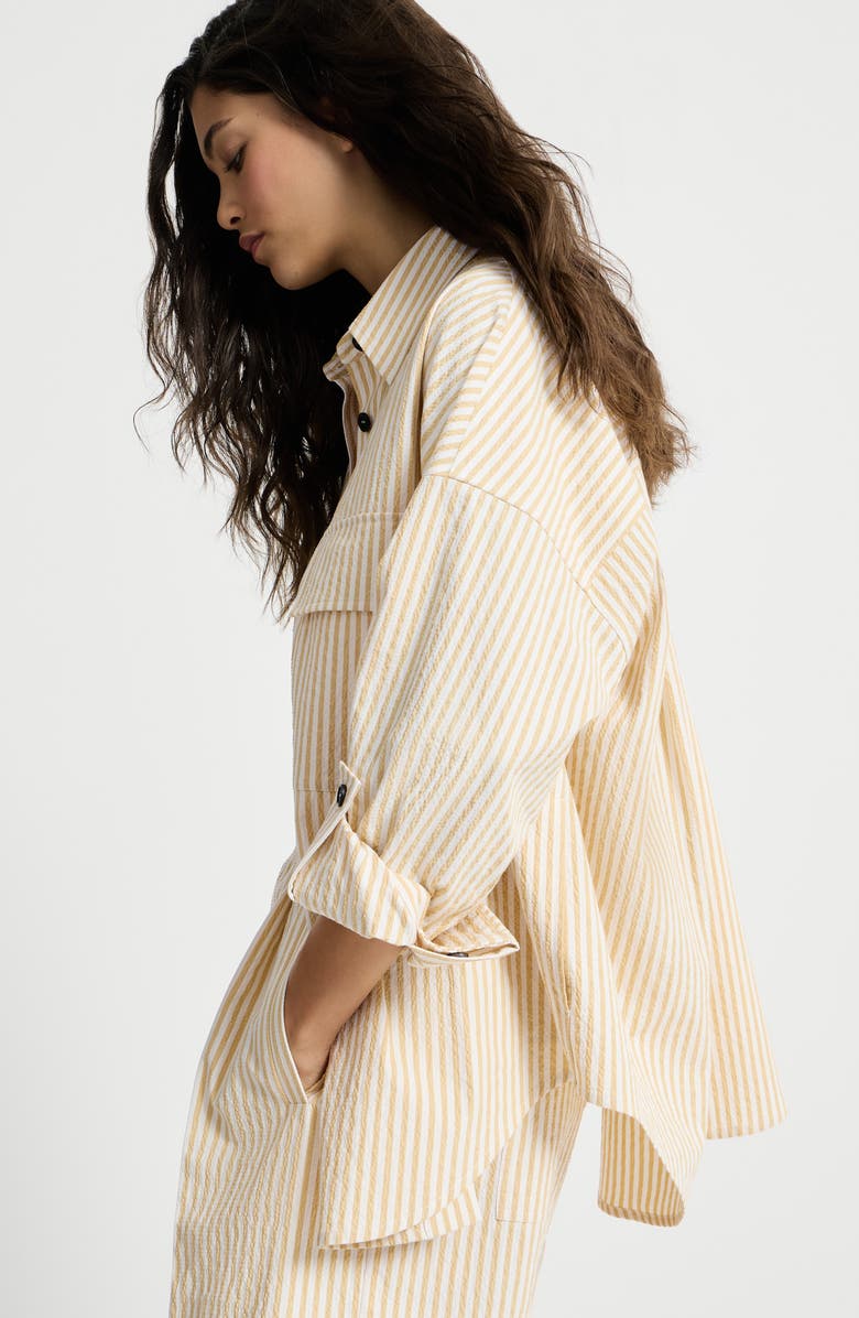 Brunello Cucinelli Striped seersucker shirt, Alternate, color, Yellow