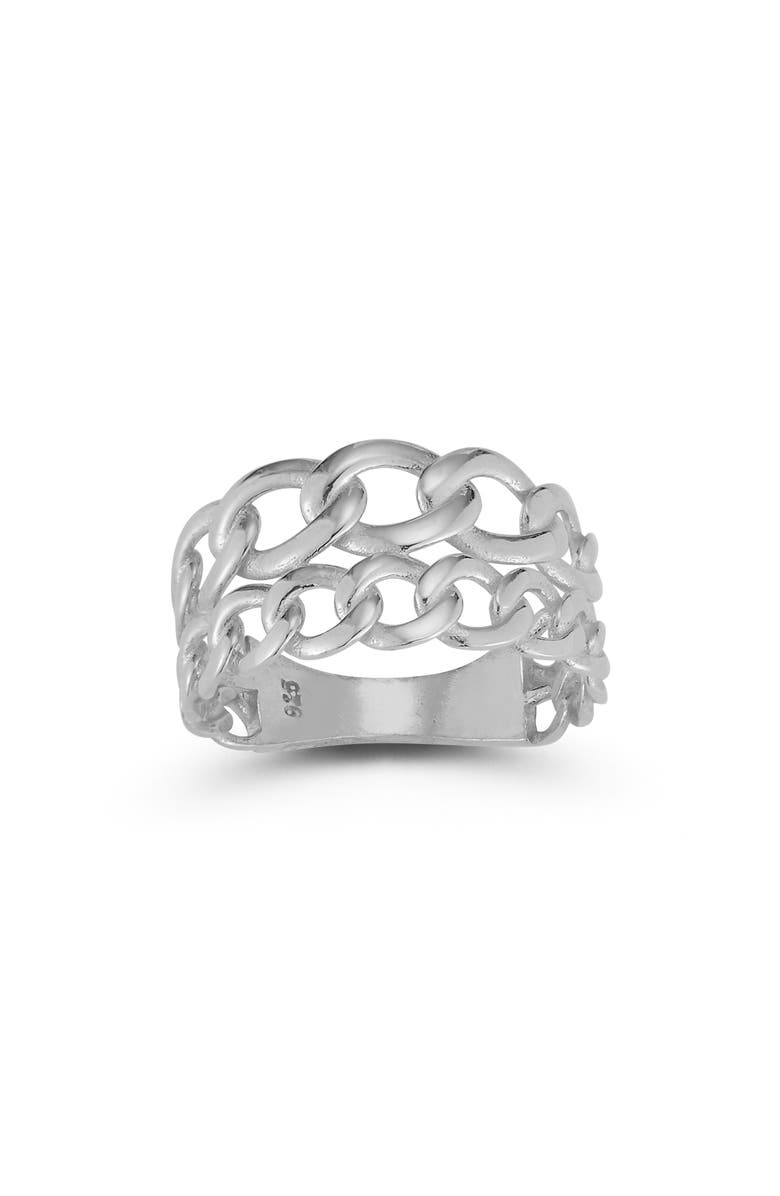 SPHERA MILANO Sterling Silver Two Row Curb Link Ring, Main, color, Silver