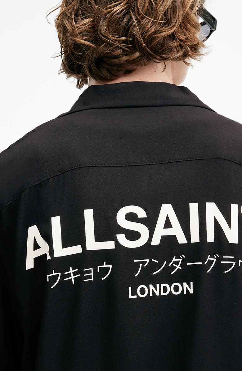 AllSaints Underground Logo Graphic Camp Shirt, Alternate, color, 