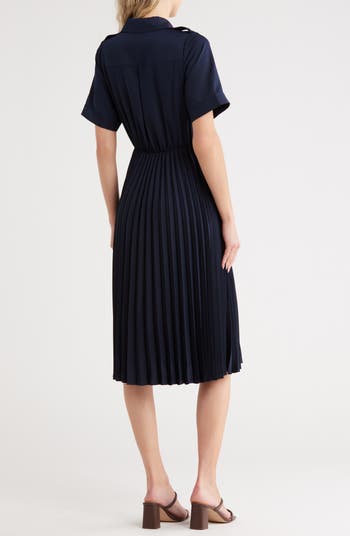 Accordion Pleat Midi Dress