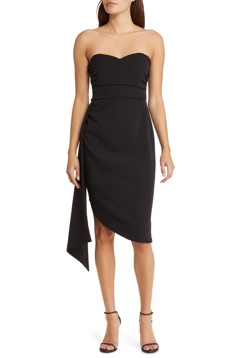 Jewel Badgley Mischka Side Drape Strapless Cocktail Dress, Main, color,