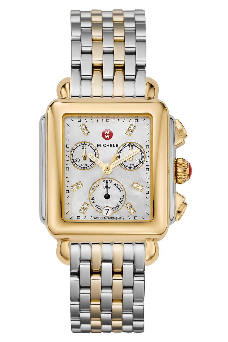 Deco Diamond Dial Two-Tone Watch Head, 33mm x 35mm, Alternate, color, GOLD/ SILVER