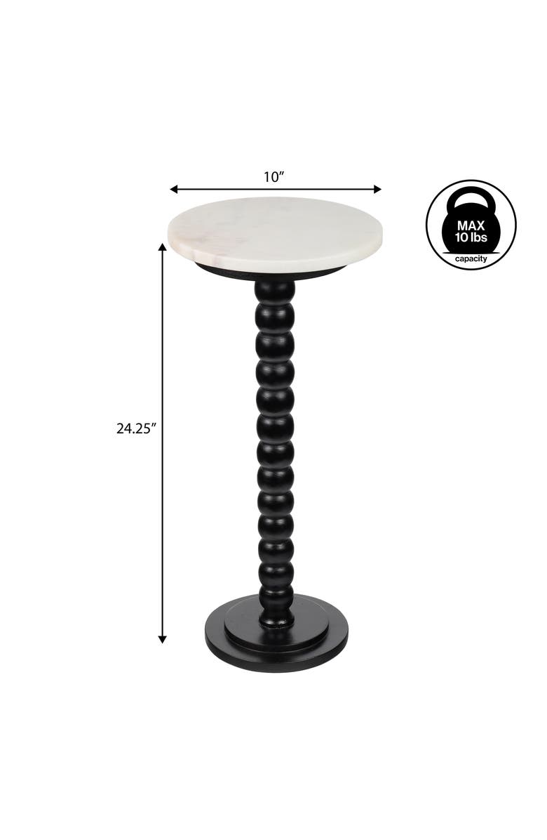 JONATHAN Y Monroe 24.25" Rustic Farmhouse Spindle Wood Drink Table and Decorative End Table with White/Beige Marble Round Top, Alternate, color, Black/White