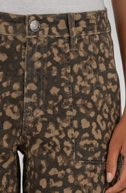 Kut From The Kloth Ashton Print High Waist Crop Barrel Utility Jeans In Brown
