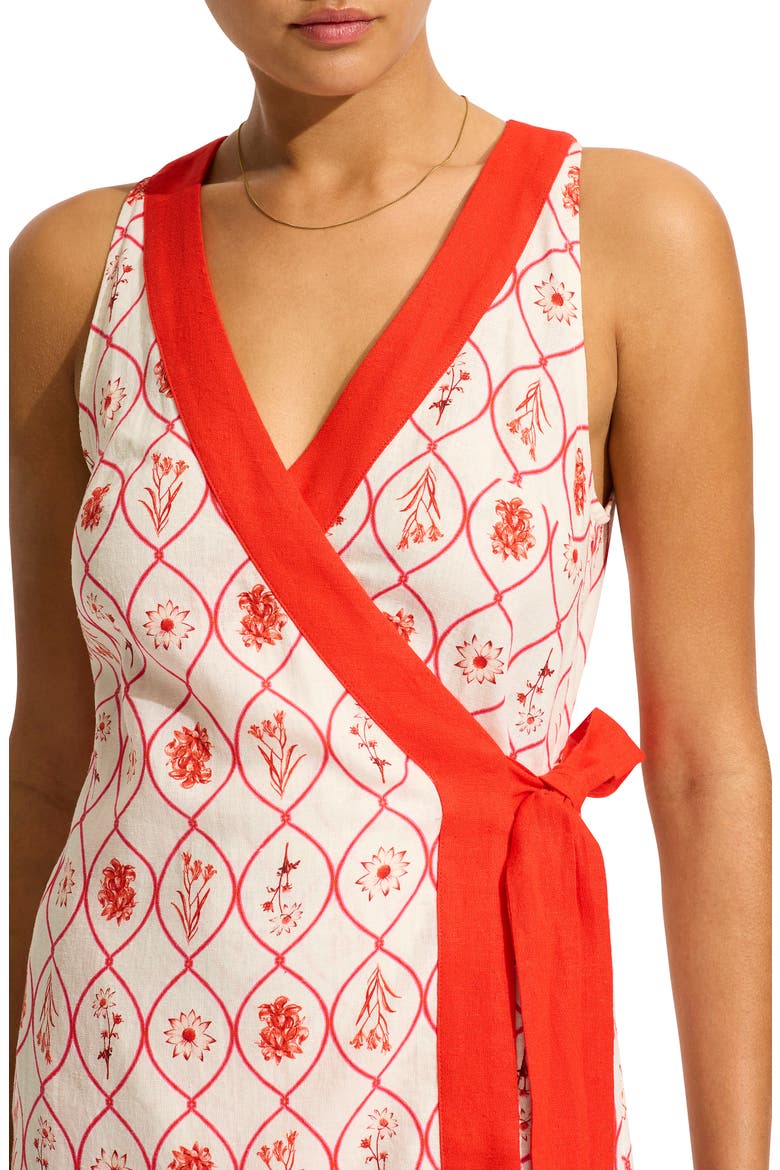 Sleeveless Linen Blend Cover-Up Wrap Minidress, Alternate, color, FLAME