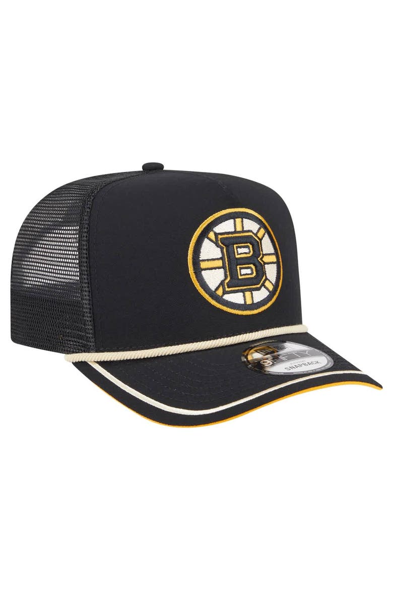Men's New Era  Black Boston Bruins Vintage Team Rope A-Frame 9FIFTY Snapback Hat, Alternate, color, Black