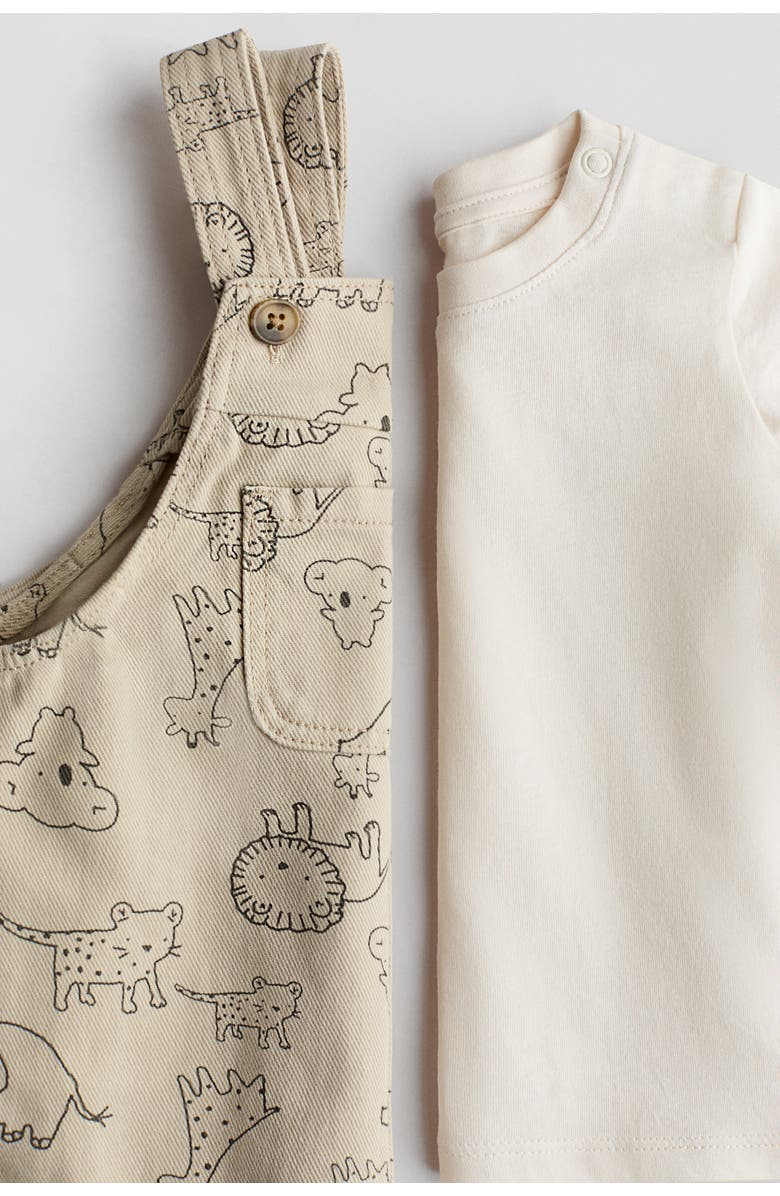 H&M 2-piece Dungarees And Top Set, Alternate, color, Light Beige/Animals