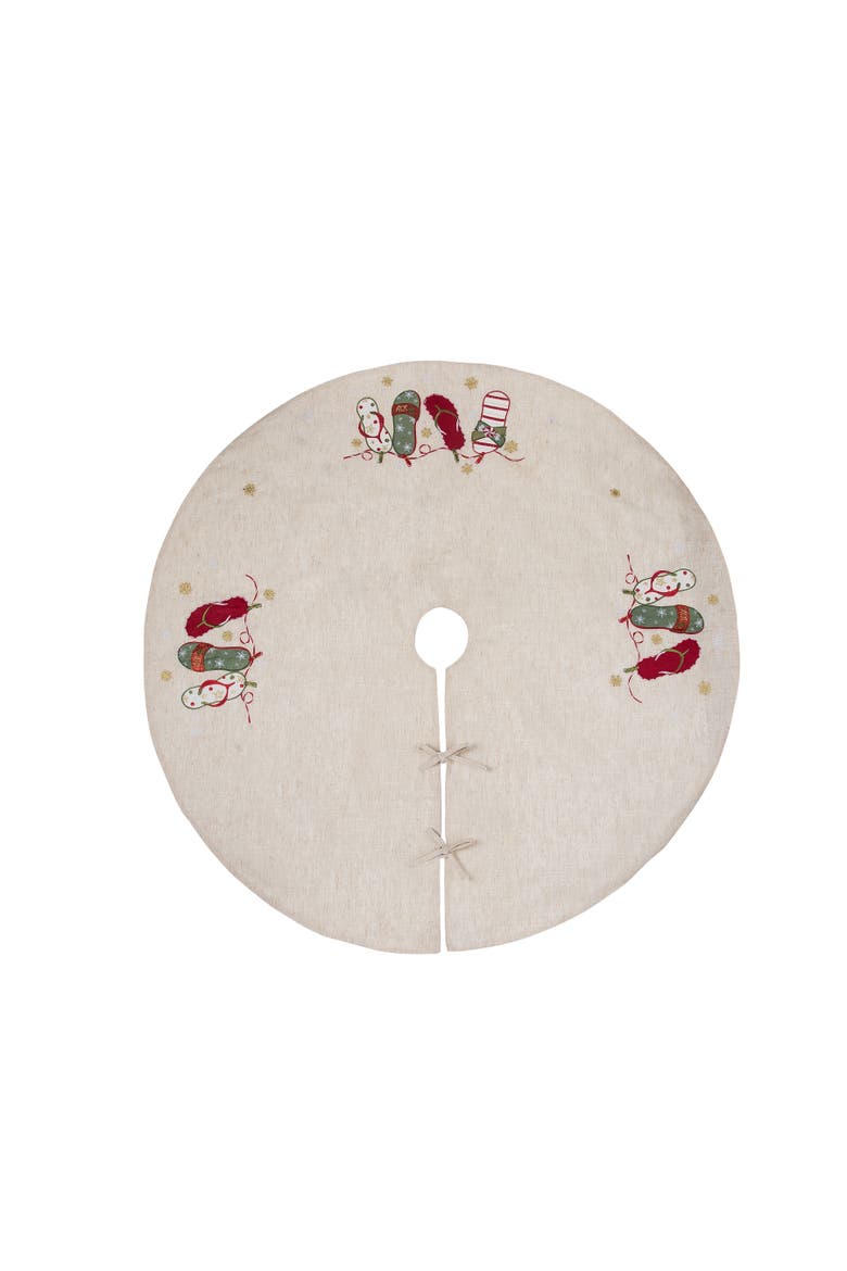 Flip Flop Vintage 100% Polyester Christmas Tree Skirt 51", Main, color, Red