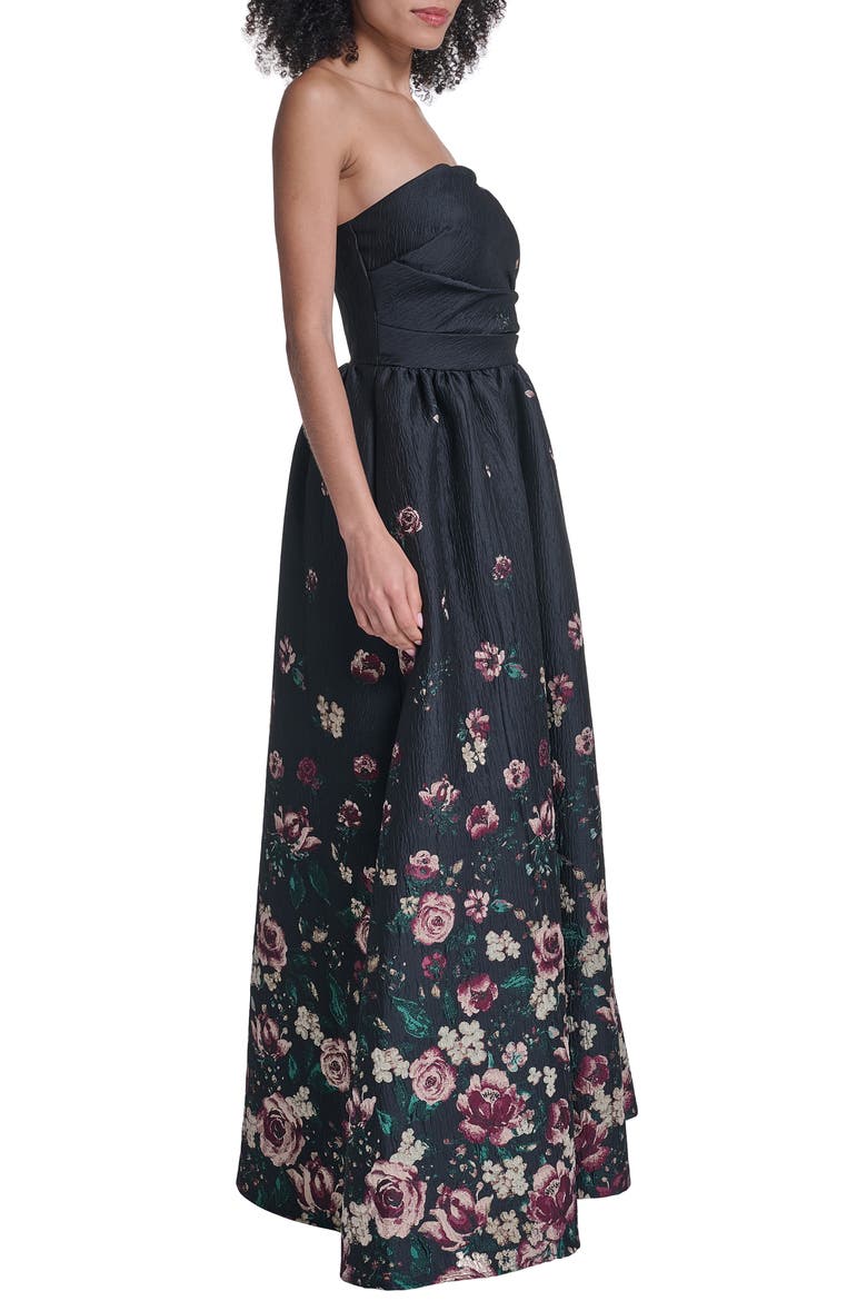 Floral Print Fils Coupé Ballgown, Alternate, color, BLACK MULTI