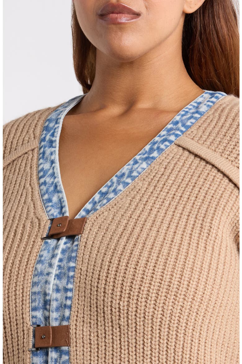 Denim Trim Cropped Cardigan, Alternate, color, TAN