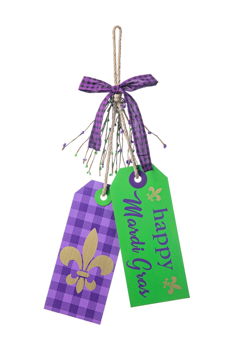 Glitzhome Happy Mardi Gras Day Wooden Bookmark Door Hanger, Alternate, color, Purple