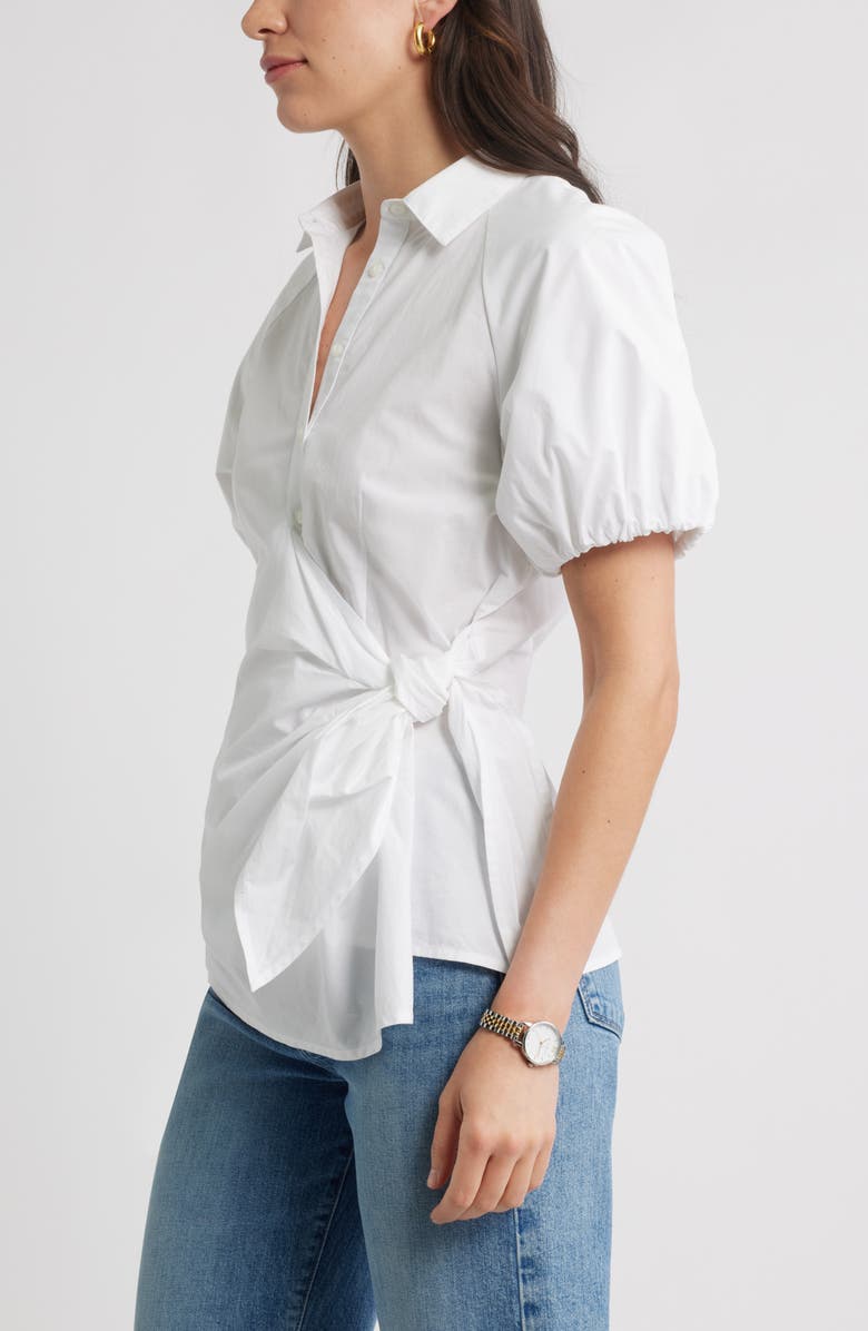 Caslon<sup>®</sup> Tie Detail Balloon Sleeve Button-Up Shirt, Alternate, color, White