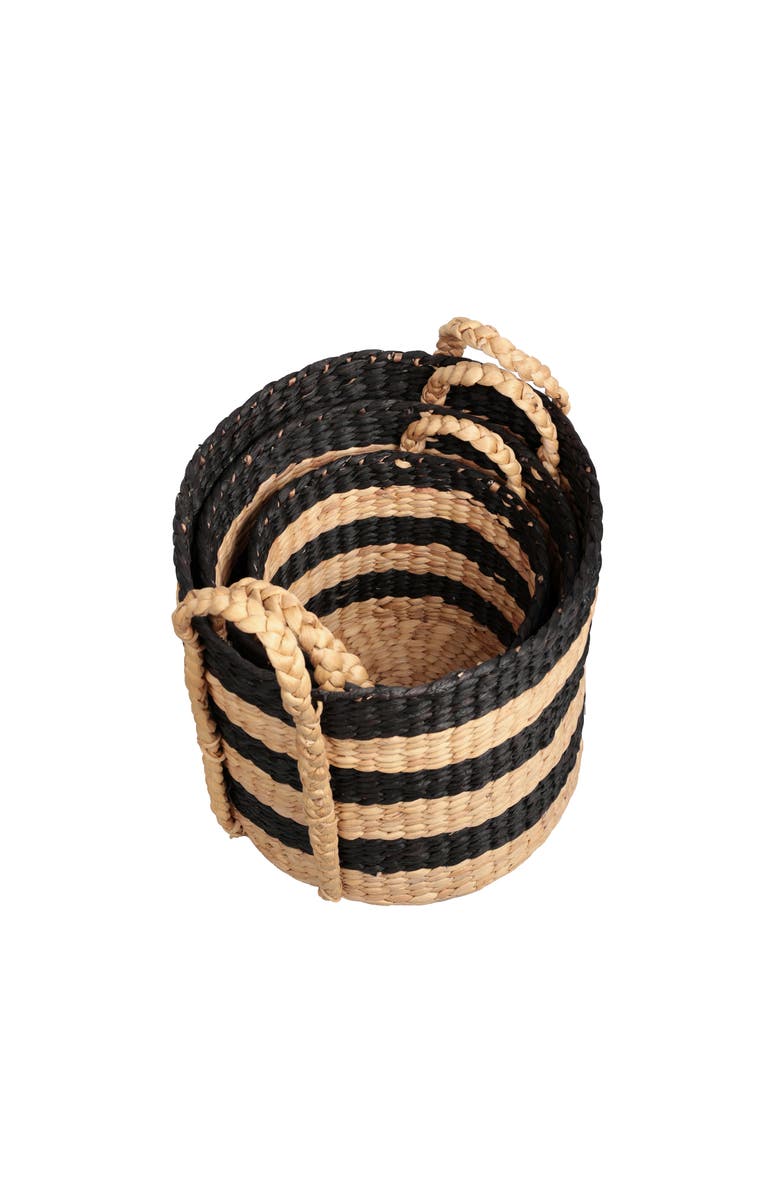HAPPIMESS Stripe Handwoven Water Hyacinth Nesting Storage Baskets with Handles, Alternate, color, Black/Natural