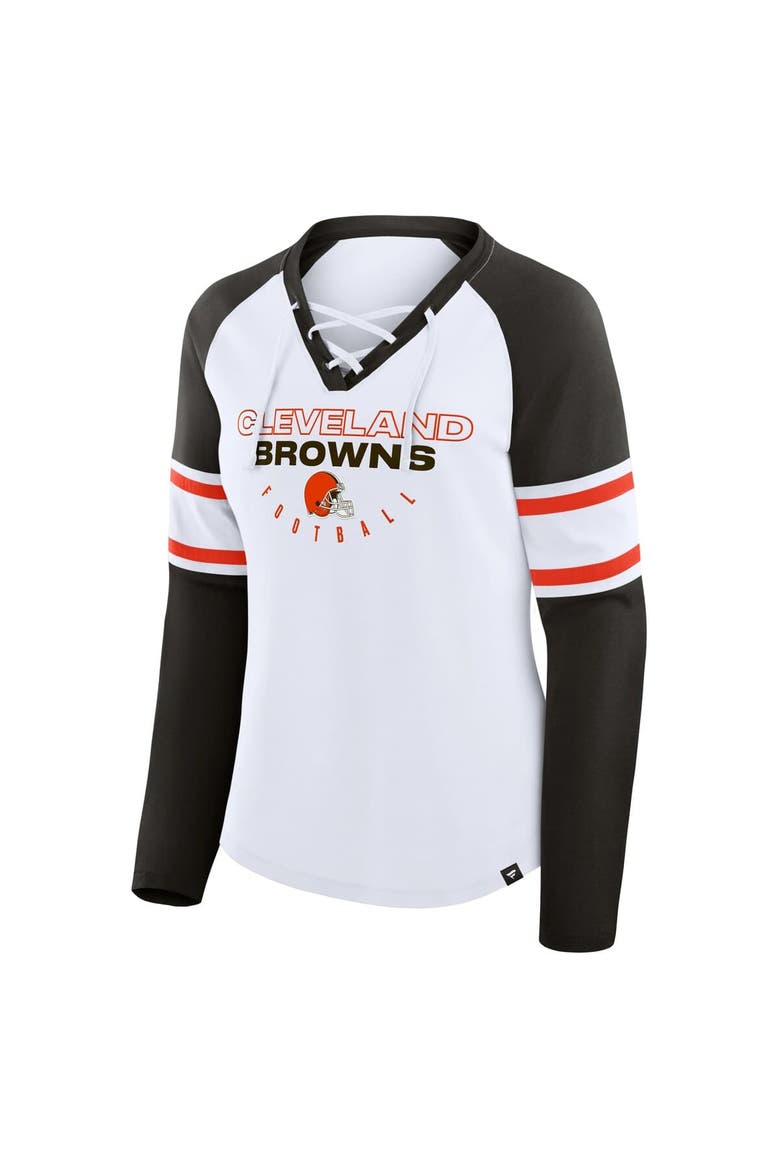 Women's Fanatics White/Brown Cleveland Browns Redzone Blitz Package Raglan Lace-Up V-Neck Long Sleeve T-Shirt, Alternate, color, White