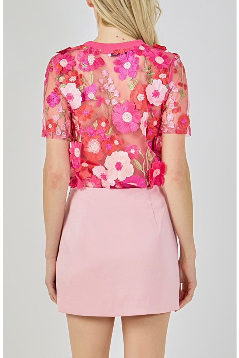 Floral Embroidered Appliqué Organza Top, Alternate, color, FUCHSIA