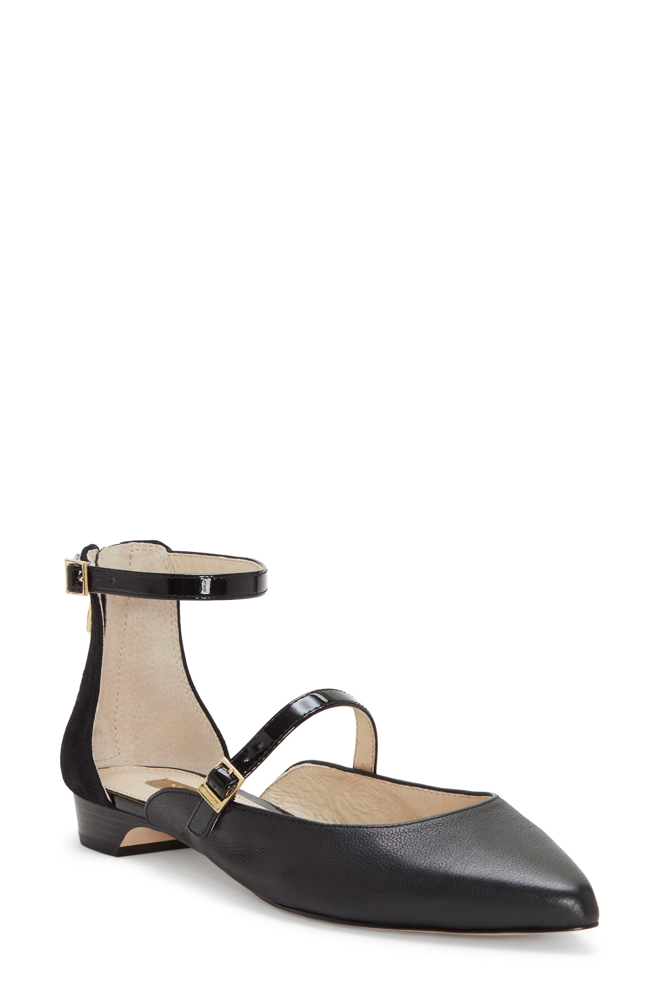 Claire Ankle Strap Flat, Main, color, BLACK