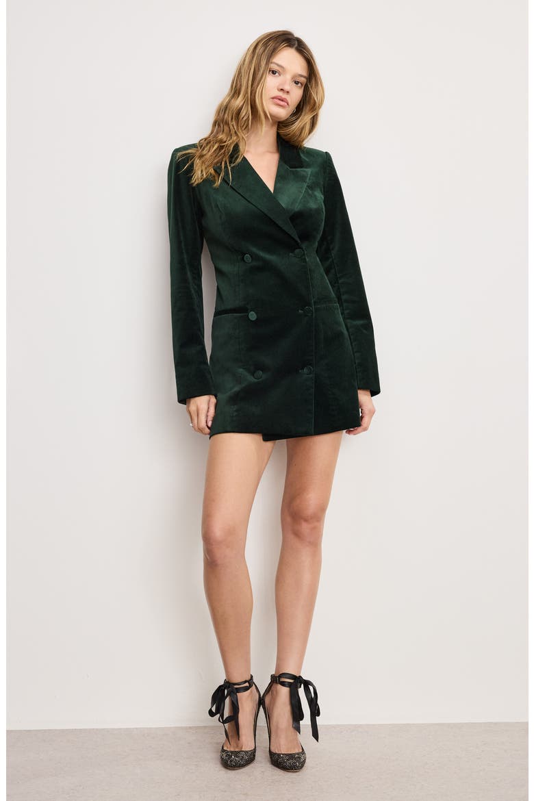 Exec Velvet Blazer Minidress, Alternate, color, PINE GREEN003