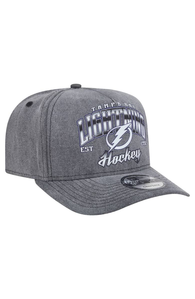 New Era Men's New Era  Charcoal Tampa Bay Lightning Throwback Washed A-Frame Pre-Curved 9FIFTY Snapback Hat, Alternate, color, Charcoal