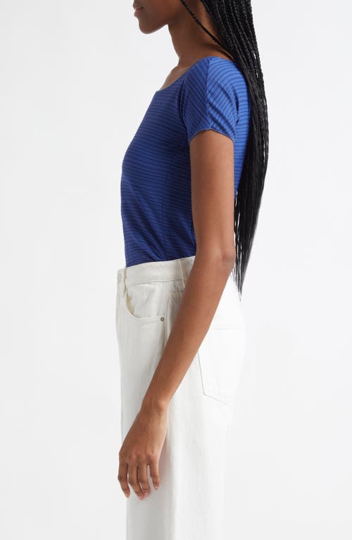 Emporio Armani Striped Scoop-neck Jersey Tee In Cobalt Blue